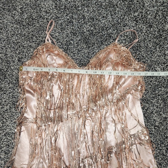 maniju Mini dress Asym,Rose Gold Beaded Fringe Nashville Flapper Homecoming Sz M - Picture 5 of 8